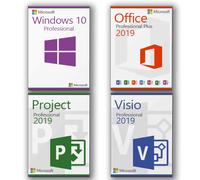 Microsoft Windows 10 Professional + Office 2019 Professional Plus + Visio 2019 Professional + Project 2019 Professional license for 3 PCs