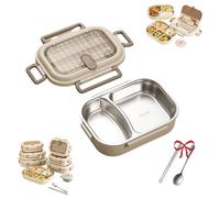 Microwavable Stainless Steel Insulated Bento Box, 1000/1500/2000ml for School,Company,Travel, 2025 New Lunch Box 304 Stainless Steel Lunch Box, with Soup Bowl Spoon and Fork (1000ml-2 Grid)
