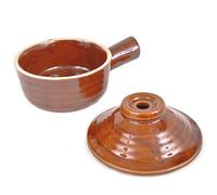 Microwavable Stone Cooker - Brown Ceramic Stoneware Cooker Quick & Easy Microwave Bakeware Dish and Reheat Individual Portions - 10cm Diameter Cookware