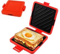 Microwavable Toastie Maker Microwave Toastie Sandwich Maker Wireless Silicone Microwaveable Cookware Non-stick Plates & Heatwave Technology Baking Pan for Cooking Delicious Crispy Sandwiches (Red)
