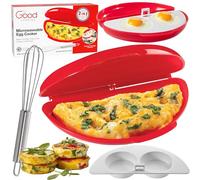 Microwave 2 in 1 Omelet Maker and Egg Cup Cooker - Easily Make Poached, Fried or Scrambled Eggs with Removable Tray, Whisk and Recipe Book Included