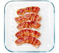 Microwave Bacon Cooker,Square Glass Mirowave Bacon Grill Tray 9.84inch
