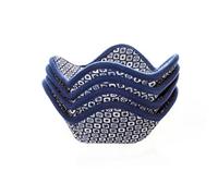 Microwave Bowl Cozy Huggers Set of 4 - for Hot and Cold Bowls, Plates and Dishes Bowl Holder for Microwave (Navy and White)