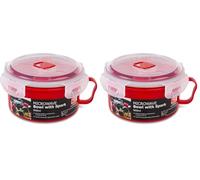 Microwave Bowl with Spork 900ml, Red (Pack of 2)