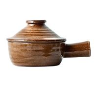 Microwave Cooker 300ml Crude Pottery 2x5 Inch with Lid & Handle, Dishwasher-Safe Earthenware Pot for Single Person