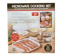Microwave Cookware Set, 4 Pieces, Egg Poacher, Bacon Tray, Omelette Tray, Potato Baker, BPA Free, Dishwasher Safe