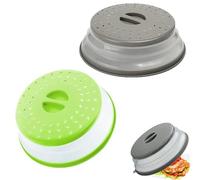 Microwave Cover 2Pcs Collapsible Microwave Food Cover,for Food, Kitchen Dish Bowl Plate Proof Lid Can Be Hung,Dishwasher-Safe, 8.5 Ins,Gray&Green