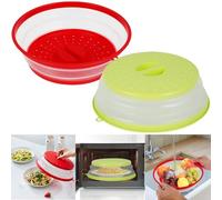 Microwave Cover, Collapsible Microwave Food Cover with Hook Microwave Splatter Cover, Multi-Functional Microwave Lid Basket Strainer for Fruit Vegetables Kitchen Cooking (Red+Green)