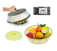 Microwave Cover, Collapsible Microwave Food Cover with Hook Microwave Splatter Cover, Multi-Functional Microwave Lid Basket Strainer for Fruit Vegetables Kitchen Cooking (Grey+Green)
