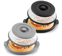 Microwave Cover for Food with Anti-scald Base Mat,Kitchen Gadgets Large Plastic & Silicone Vented Avoid Scalding Collapsible Guard Lid, Plate Holder & Kitchen Colander Meal Prep-10.7 Inch (Gray Black)