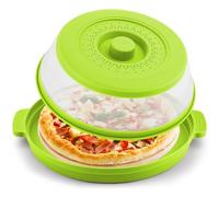 Microwave Cover for Food with Anti-scald Base Mat,Kitchen Gadgets Large Plastic & Silicone Vented Avoid Scalding Collapsible Guard Lid, Plate Holder & Kitchen Colander Meal Prep-10.7 Inch (Green)