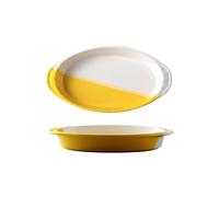 Microwave Creative Baking Dish Ceramic Cheese Baked Rice Plate Microwave Binaural Plate Vegetable Plate Tableware Household Baking Bowl for Wedding Gift(Yellow,10 inches)