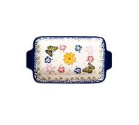 Microwave Creative Hand-Painted Rectangular Ceramic Baking Dish Western Food Plate Spaghetti Plate Double Ear Baking Dish Vegetable Plate for Wedding Gift(1000ml)
