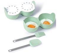 Microwave Egg Cooker - 2 Cavity Egg Poacher Cups with Lid and Handle for Microwave, Instant Pot and Stovetop, Poached Egg Moulds Kitchen Cooking Tools Dishwasher Safe Pack of 4 (Green)