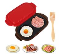 Microwave Egg Cooker 2 Cavity Microwave Egg Poacher and Fryer with Thick Metal Non-Stick Plates, Wireless Silicone Microwaveable Bacon Maker for Making Breakfast Sandwiches, Dishwasher Safe(red)