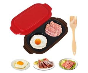 Microwave Egg Cooker 2 Cavity Microwave Egg Poacher and Fryer with Thick Metal Non-Stick Plates, Wireless Silicone Microwaveable Bacon Maker for Making Breakfast Sandwiches, Dishwasher Safe(red)