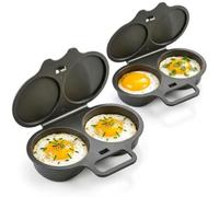 Microwave Egg Poacher, 2-Egg Microwave Egg Cooker, Dual Cavity with Lid | Dark Gray 2pcs: Prepare 2 poached eggs in the microwave with no oil needed. Great for quick, simple breakfasts.