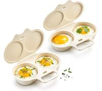 Microwave Egg Poacher, 2-Egg Microwave Egg Cooker, Dual Cavity with Lid | White 2pcs: Prepare 2 poached eggs in the microwave with no oil needed. Great for quick, simple breakfasts.