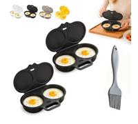 Microwave Egg Poacher With Lid & Handle, Dual Cavity Cooker (Black-2PC) | Microwave Egg Cooker with Oil Bursh,Egg Boiler Poacher,Nonstick Poached Egg Maker,No Oil Splash Proof Egg Cooker for Kitchen