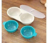 Microwave Egg Poachers, Mold Eggs Poacher Cup,Draining Egg Boiler,Eggs Poacher Cup, Lids Non-Stick Coated Cooking Double Cup Egg Cooker Egg Steamer Kitchen Gadget blue-Ling