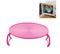Microwave Folding Tray 2 in 1 Plate Dish Steaming Rack Microwave Plate Stacker for Heating Food for Bacon Frozen Snacks Cooking Supplies Dish Storage Shelf Foldable Baking Rack (Pink)