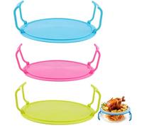 Microwave Folding Tray Microwave Plate Stacker 2 PCS Plastic Round Steaming Rack Microwave Stacker Baking Oven Tray for Bacon Frozen Snacks Cooking Supplies (Blue+Pink+Green)