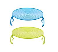 Microwave Folding Tray Microwave Plate Stacker 2 PCS Plastic Round Steaming Rack Microwave Stacker Baking Oven Tray for Bacon Frozen Snacks Cooking Supplies (Blue+Green)