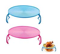 Microwave Folding Tray Microwave Plate Stacker 2 PCS Plastic Round Steaming Rack Microwave Stacker Baking Oven Tray for Bacon Frozen Snacks Cooking Supplies (Blue+Pink)