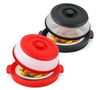 Microwave Food Splatter Cover & Anti-scald Base Mat,Large Plastic & Silicone Vented Avoid Scalding Collapsible Guard Lid, Plate Holder & Kitchen Colander for Meal Prep-10.7 Inch (2 Pcs BRed)