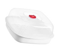 Microwave Food Steamer with Lid, Tray for Rice Fish | Square Single-layer Design, Built-in Handle, Steam Vents, Bottom Reservoir, Suitable for Dumplings and Office Meal