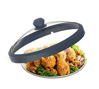 Microwave Glass Cover Splatter Guard Lid with Anti-scald Silicone Handles and Vented Edge for Food Pot Plate Cover 10.5 inch Blue