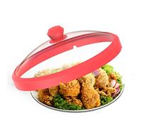 Microwave Glass Cover Splatter Guard Lid with Anti-scald Silicone Handles and Vented Edge for Food Pot Plate Cover 10.5 inch Red