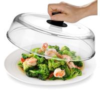 Microwave Glass plate cover for food - Sturdy Borosilicate glass splatter guard with vent hole - 100% Food Safe BPA free Easy Grip Silicone Knob and Dishwasher safe - 10.5in