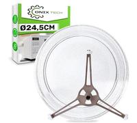 Microwave Glass Plate Replacement with Diameter Ø 24,5 cm Suitable for LG and Other Brands with a Turntable Plate of 245 mm - The Set Includes a Microwave Plate Holder - ONIX TECH