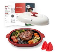 Microwave Grill Pan with Lid,Microwave Pan with Non-Stick Plates, Microwave Bacon Cooker for Grilling,and Roasting, Perfect for Potatoes,Bacon,Steaks,and Chicken,Quick and Easy Cleanup (Red)