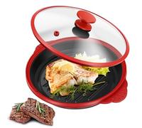 Microwave Grill Pan with Lid,Non-Stick Microwave Pan,Multi-Use Aluminium Griddle & Crisper Tray with Silicone Handle,23cm Microwaves Bacon Cooker for Potatoes,Bacon,Steaks,Chicken,Sandwiches