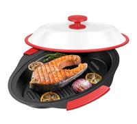 Microwave Grill Pan with Lid, Non-Stick Microwave Pan Multi-Use Griddle & Crisper Tray with Silicone Handle, Microwaves Cookware for Potatoes, Bacon, Steaks, Sandwiches, 27x20.5x9cm (Red)