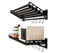 Microwave Holder - Stainless Steel Wall Mounted Bracket Rack - Kitchen Shelf Stand with Hooks, Load Capacity 80kg