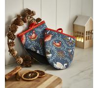 Microwave Mitts - Pair Ulster Weavers 12 Days of Christmas 100% Cotton Blue