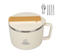 Microwave Noodle Bowl with Chopsticks and Spork 1200ml 304 Stainless Steel Portable Ramen Cooker Bowl with Lid for Office (Beige)