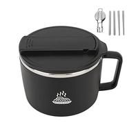 Microwave Noodle Bowl with Chopsticks and Spork 1200ml 304 Stainless Steel Portable Ramen Cooker Bowl with Lid for Office (Black)