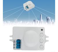 Microwave Occupancy Sensor Motion Detector Adjustable IP20 with For 360 degree detection angle, light sensor 2 lux, time setting 10 sec to 12 min, range 1 to 10 m, 110-240VAC