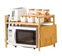 Microwave Oven Rack 22x14x16.5 Inch Dual Layer Bamboo Microwave Stand with Chopping Board Slot & 4 Hooks for Kitchen Countertop
