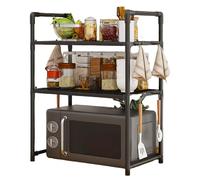Microwave Oven Rack - PP Steel | Microwave Oven Holder With Hooks | Widened Seasoning Rack Double Layer Bread Machine Holder For Kitchen Counter Storage Easy No Punching Use