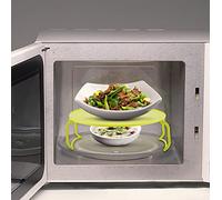 Microwave Oven Tray Rack Double Layer Steaming Tray Rack for Kitchen Use Foldable Tripod Design Non-Slip Layered Space-Saving Easy to Convenient Storage Crafted from Safe (Green)