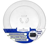 Microwave Plate Replacement Universal Ø 250 mm with 3 Fixings with The Original Code 481246678412 488000862548 C00862548 C00313978 for Bauknecht for Indesit for Whirlpool - MONTERAL