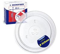 Microwave Plate Replacement Universal Ø 31,5 cm with 3 Fixings Turntable Plate Ø 315 mm with The Original Code 49016762 49008503 49010006 for Candy - Kit Includes a Microfibre Cloth - MONTERAL
