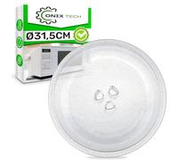 Microwave Plate Replacement Universal Ø 31,5 cm with 3 Support Pins with the Original Code 49016762 for Candy - Microwave Glass Plate 315 mm Made of Heat Resistant Tempered Glass Resistant - ONIX TECH