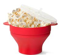Microwave Popcorn Popper with a lid and convenient built-in handles, Silicone Popcorn Maker, Collapsible Bowl & Dishwasher Safe - large bowl can hold up to 15 cups of popcorn (Red)