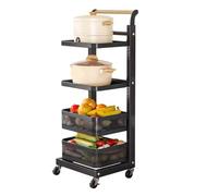Microwave Rack Shelf - Free Standing Kitchen nizer for Pots Plates & Bowls Black - 4 Boards & 2 Baskets Space-Saving Cupboard Storage Solution